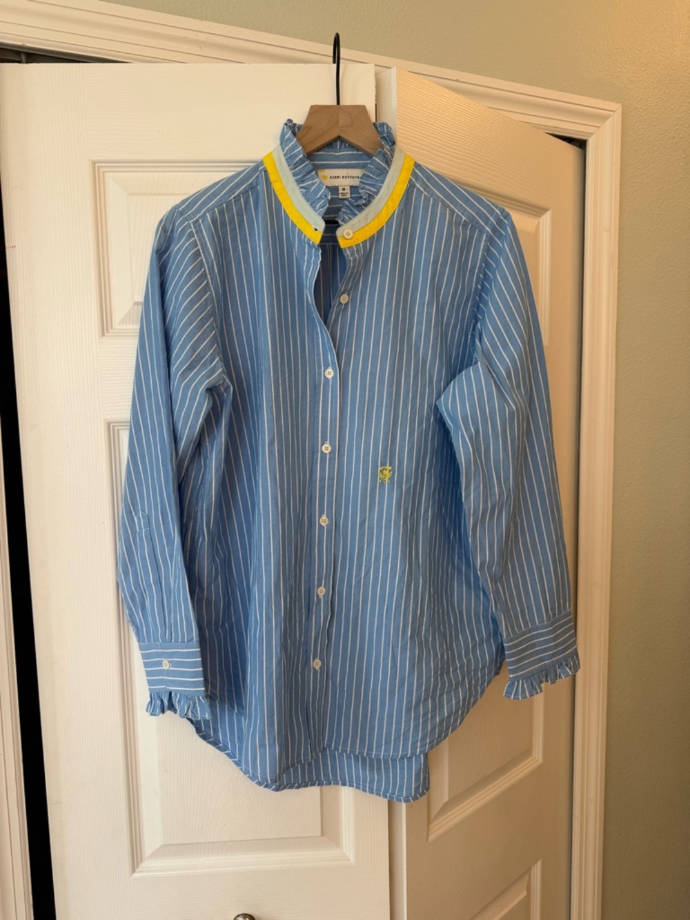KERRI ROSENTHAL MIA STRIPED RUFFLE SHIRT NWOT M - Picture 8 of 11